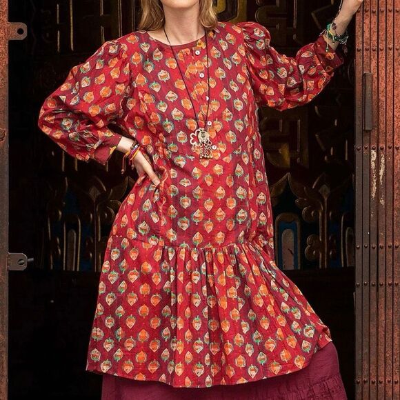 Gudrun Sjoden Dresses & Skirts - Gudrun Sjoden Nepal Dress Organic Cotton Leaves Acorns